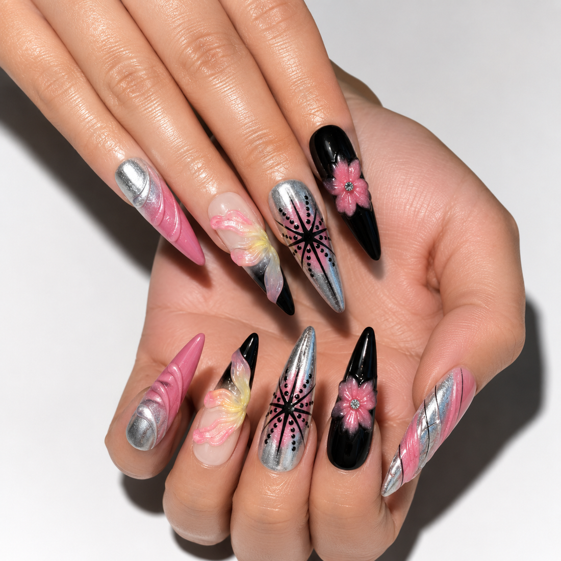 Chrome Blossom | Long Stiletto