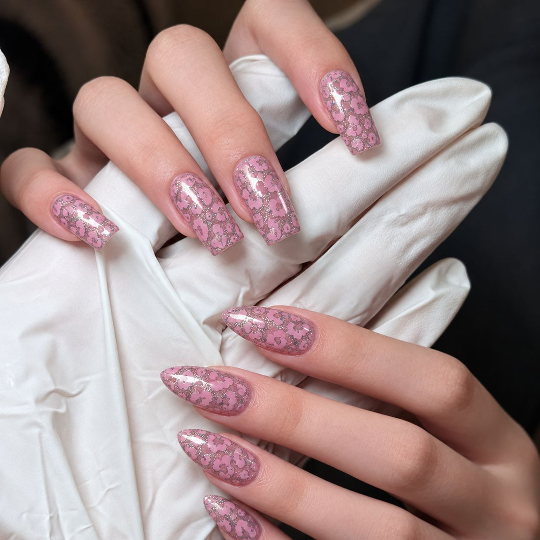 Blush Lace | Long Coffin Almond