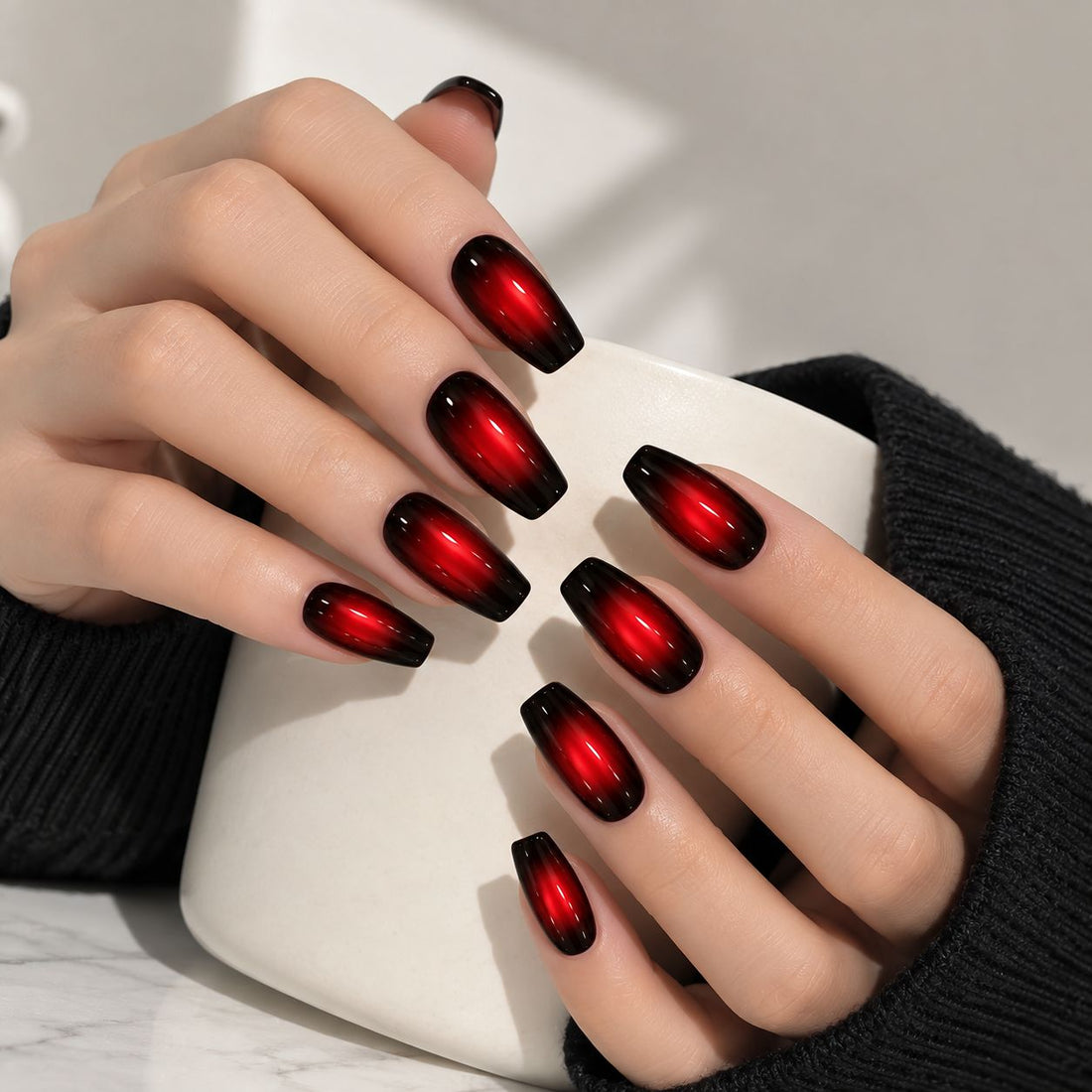 Red Black Ombre | Medium-Long Coffin
