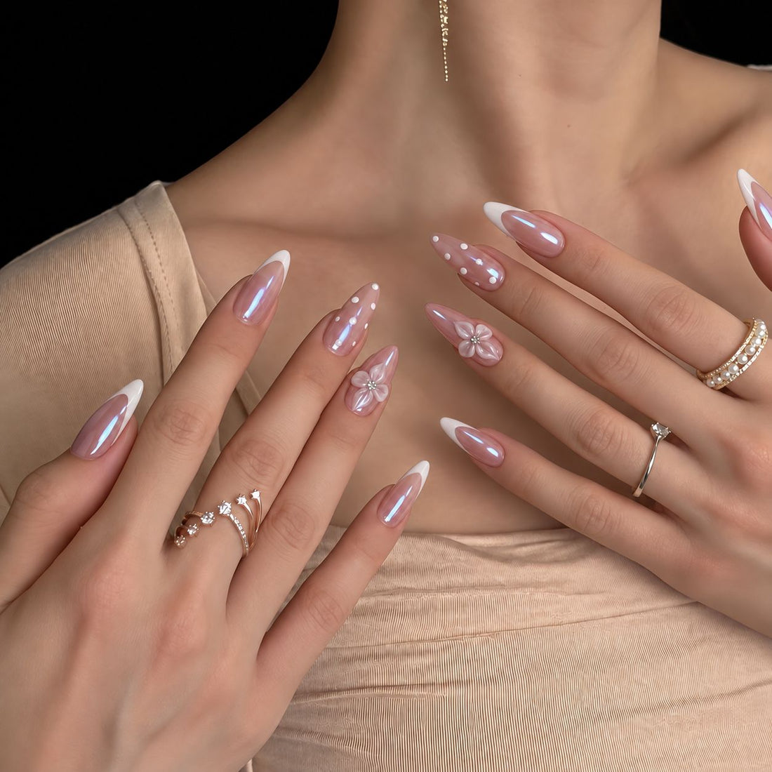 Pearl Petal Glow | Long Almond