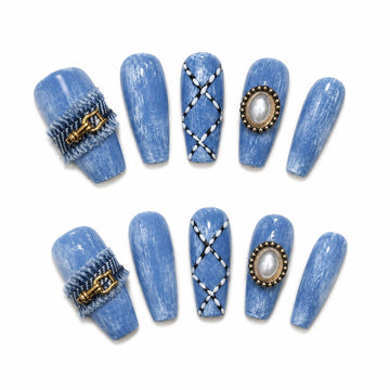 Denim Pearl | Medium-Long Coffin