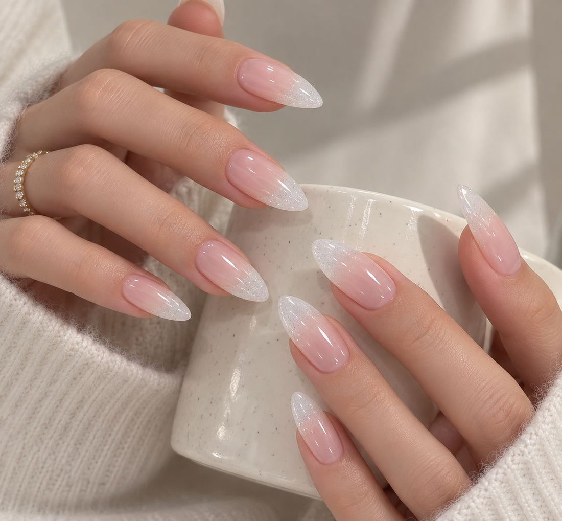 Nude Sparkle French | Medium-Long Almond